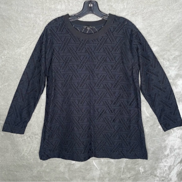 Banana Republic Crochet Crewneck Top Long Sleeve with Slit Sides Size Medium - Picture 1 of 8